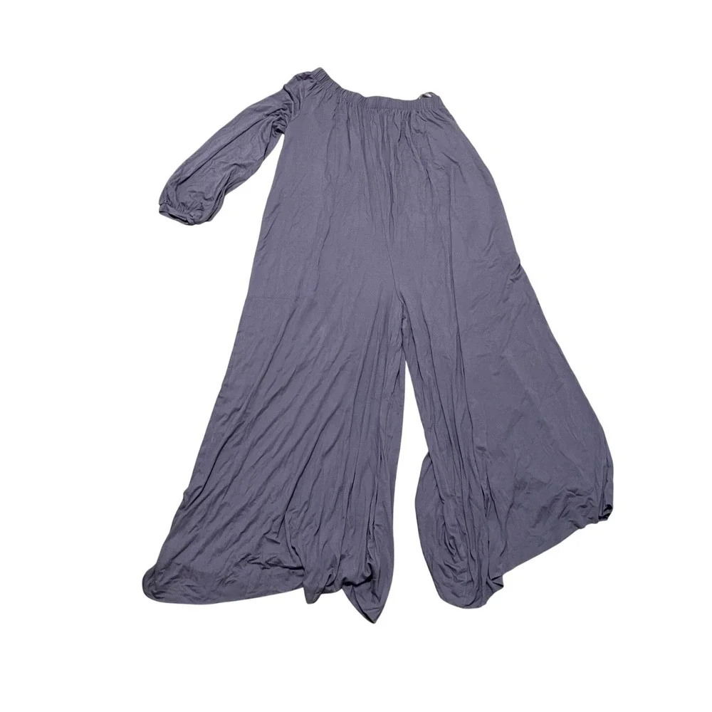 Free People Women M Sunday Stroll Jumper Purple Taupe One Shoulder Wide Leg NWT